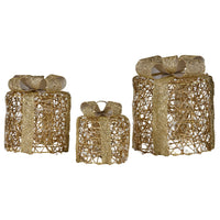 Christabelle Set of 3 Battery Operated Golden Cylindrical Christmas Gift Boxes w/Warm LED Lights Indoor Holiday Present