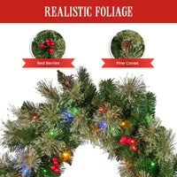 Christabelle 2.74m Christmas Garland with LED Lights Berries Pine Cones Multicolour Tree Decoration Ornament