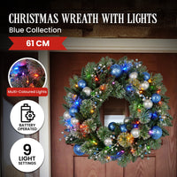 Swishmas 61cm Blue Collection Multicolour Pre-Lit Christmas Wreath