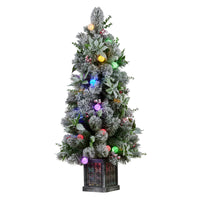 Swishmas Snowy Crown Pine Potted Christmas Tree 1.2m Multicolour Pre-Lit with Snowball Lights