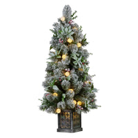 Swishmas Snowy Crown Pine Potted Christmas Tree 1.2m Multicolour Pre-Lit with Snowball Lights