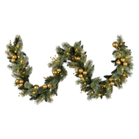 Christabelle 2.7m Christmas Garland with Gold Baubles and LED Lights Mantle Decoration Ornament