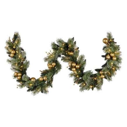 Christabelle 274cm Pre-lit Christmas Garland Gold Baubles Aa Battery Led Lights