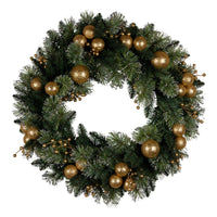 Christabelle 61cm Christmas Wreath Glittery Tipped with LED Lights and Golden Baubles Front Door Decoration Ornament