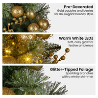 Christabelle 76cm Christmas Wreath Glittery Tipped with LED Lights and Golden Baubles Front Door Decoration Ornament