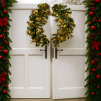 Christabelle 122cm Battery-operated Split Christmas Wreath Glittery Gold Pine