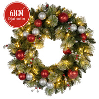 Christabelle Stunning 61cm Christmas Wreath with LED Lights Baubles Berries Red Silver Front Door Decoration