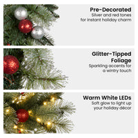 Christabelle Stunning 61cm Christmas Wreath with LED Lights Baubles Berries Red Silver Front Door Decoration