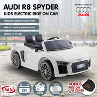 Kahuna Kahuna R8 Spyder Audi Licensed Kids Electric Ride On Car Remote Control - White