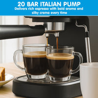 Pronti CM-850D Coffee Machine 20 Bar Espresso Maker with Milk Frother and 1.25L Tank