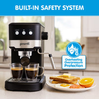 Pronti CM-850D Coffee Machine 20 Bar Espresso Maker with Milk Frother and 1.25L Tank
