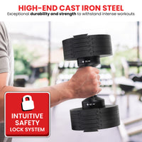 Powertrain Eon 45kg Adjustable Dumbbell Home Gym 9 Strength Training Safety Lock System For Building & Fitness Workouts