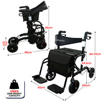 Orthonica Aluminium 2-in-1 Rollator Wheelchair with Foldable Frame – Black & Silver