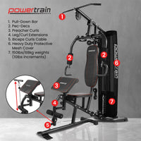 Powertrain Multi Station Home Gym With 68kg Weights Preacher Curl Pad