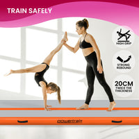 Powertrain Airtrack 20cm Thick 3m x 1m Inflatable Gymnastics Tumbling Mat Air Track - Orange