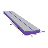 Powertrain Airtrack 20cm Thick 4m x 1m Inflatable Gymnastics Tumbling Mat Air Track - Purple