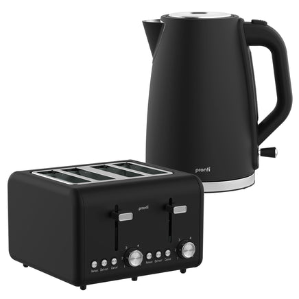 Pronti Silver Noir Collection 4 Slice Toaster and Kettle Bundle