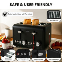 Pronti Silver Noir Collection 4 Slice Toaster and Kettle Bundle