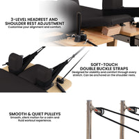 Powertrain Selina Pilates Reformer Machine Wooden Folding Multifunctional Home Gym Equipment with Jumpboard & Sitting Box Oak Black