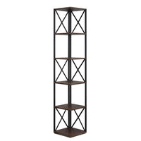 Sarantino Nora 5-Tier Corner Bookshelf in Walnut/Black