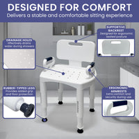 Orthonica Premium Adjustable Shower Chair with Armrests 158kg Capacity