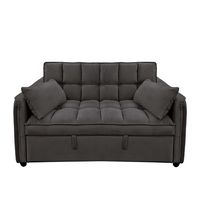 Sarantino Quincy 2-Seater Velvet Sofa Bed in Dark Grey with Wooden Frame and Tufted Design - Dark Grey