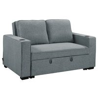 Sarantino Hoffman Linen Sofa Bed with Cushions & Cup Holders Airforce Blue