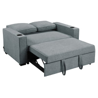 Sarantino Hoffman Linen Sofa Bed with Cushions & Cup Holders Airforce Blue