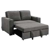 Sarantino Hoffman Linen Dark Grey Convertible Sofa Bed Couch Lounge With Cushions Cupholders Scandinavian-style Wooden Frame And Legs