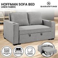 Sarantino Hoffman Linen Sofa Bed Chair With Cushions &cup Holders Light Grey