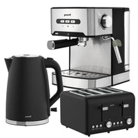 Pronti Breakfast Set with 1.6L Coffee Machine, Silver Noir Toaster & Kettle