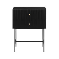 Sarantino Arden Fluted 2-drawer Bedside Table Night Stand - Black