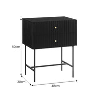 Sarantino Arden Fluted 2-drawer Bedside Table Night Stand - Black