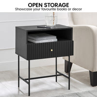 Sarantino Cecil Slender Fluted Bedside Table in Black