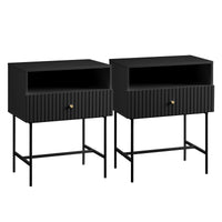 Sarantino Cecil Slender Fluted Bedside Table in Black