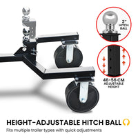 Kartrite Trailer Dolly Adjustable 2in Hitch Ball 1500kg Tongue Weight Capacity w/8in Swivel Wheels Steel Trailer Mover