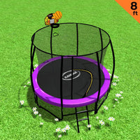 8ft Outdoor Trampoline Kids Children With Safety Enclosure Mat Pad Net Ladder Basketball Hoop Set - Purple