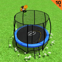 10ft Outdoor Trampoline With Safety Enclosure Pad Ladder Basketball Hoop Set Blue