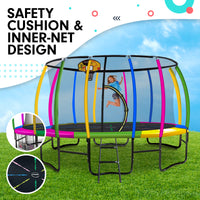 14ft Outdoor Trampoline Kids Children With Safety Enclosure Pad Mat Ladder Basketball Hoop Set - Rainbow