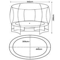 Kahuna 10 ft x 15 ft Oval Outdoor Trampoline with Reversible Rainbow & Orange Safety Pad Safety Net and Ladder