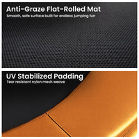 Kahuna 10 ft x 15 ft Oval Outdoor Trampoline with Reversible Rainbow & Orange Safety Pad Safety Net and Ladder