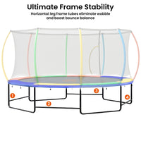 Kahuna 10 ft x 15 ft Oval Outdoor Trampoline L.E.D. Basketball Set Reversible Rainbow & Orange Safety Pad Safety Net Ladder