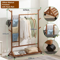 Portable Coat Stand Rack Rail Clothes Hat Garment Hanger Hook with Shelf Bamboo 9 Hook with Rack Rail  Dark Brown Finished