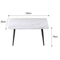 120x60cm Glossy White Minimalist Slate Kitchen Dining Table Marble Lunch Dinner Table Solid Metal Legs