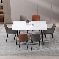 120x60cm Matte Grey Minimalist Slate Kitchen Dining Table Marble Lunch Dinner Table Solid Metal Legs