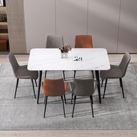 120x60cm Matte White Minimalist Slate Kitchen Dining Table Marble Lunch Dinner Table Solid Metal Legs