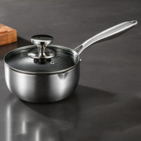 18cm 316L Stainless Steel Saucepan Compound Steel Honeycomb Nonstick Sauce Pan with Glass Lid 1.5L Pot Stay-Cool Handle Multipurpose Milk Saucepan, Induction Capable and Gas Stove
