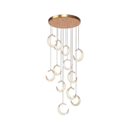 BAMDECOR Moon Stair Chandelier Golden Luxury Villa Duplex Staircase Chandelier Apartment Revolving Loft Hollow Living Room (Dimmable Control)