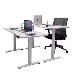 AMZ Electric Height Adjustable Standing Desk 160x80cm Sit Stand Desk Top for Home Office (White Frame + White Desktop)