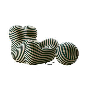Retro Up Lounge Chair Ball and Chain Accent Chair with Ottoman Striped Upholstery High-Density Foam